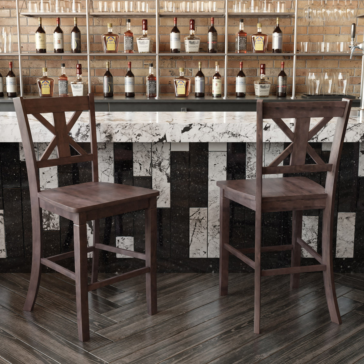 Gray Wash Walnut |#| Commercial Grade Wooden Counter Height Stool in Gray Wash, Set of 2 Walnut