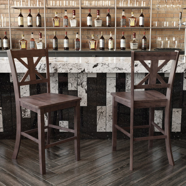 Gray Wash Walnut |#| Commercial Grade Wooden Counter Height Stool in Gray Wash, Set of 2 Walnut