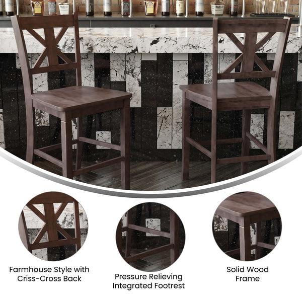 Gray Wash Walnut |#| Commercial Grade Wooden Counter Height Stool in Gray Wash, Set of 2 Walnut