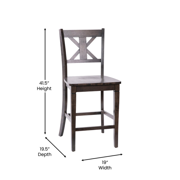 Gray Wash Walnut |#| Commercial Grade Wooden Counter Height Stool in Gray Wash, Set of 2 Walnut