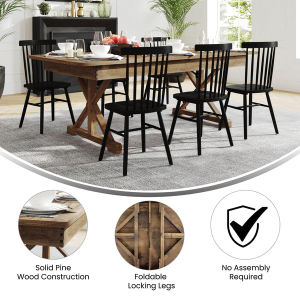 Antique Rustic |#| Solid Pine Farm Dining Table with X-Style Legs in Antique Rustic - 7' x 40inch