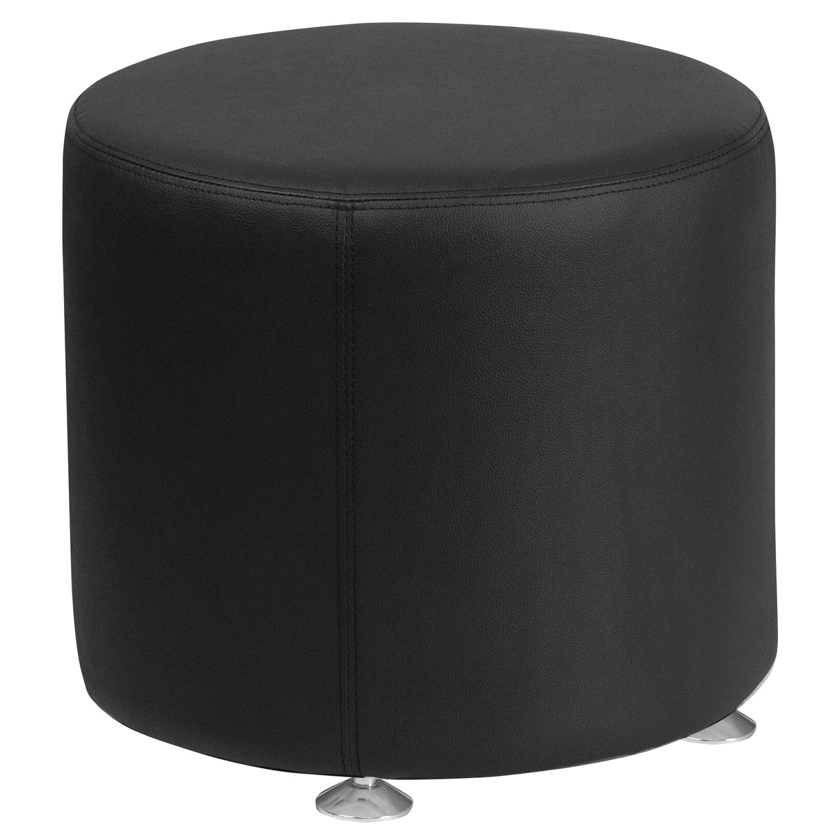 Black |#| Black LeatherSoft 18inch Round Low Profile Design Ottoman - Reception Furniture