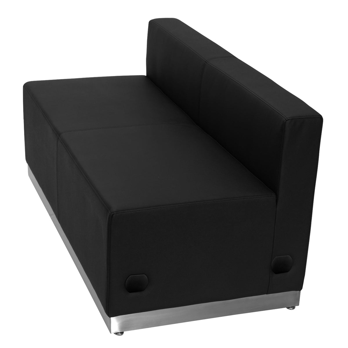 Black |#| Black LeatherSoft Loveseat with Stainless Steel Base - Reception Furniture