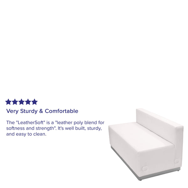 Melrose White |#| White LeatherSoft Loveseat with Stainless Steel Base - Reception Furniture