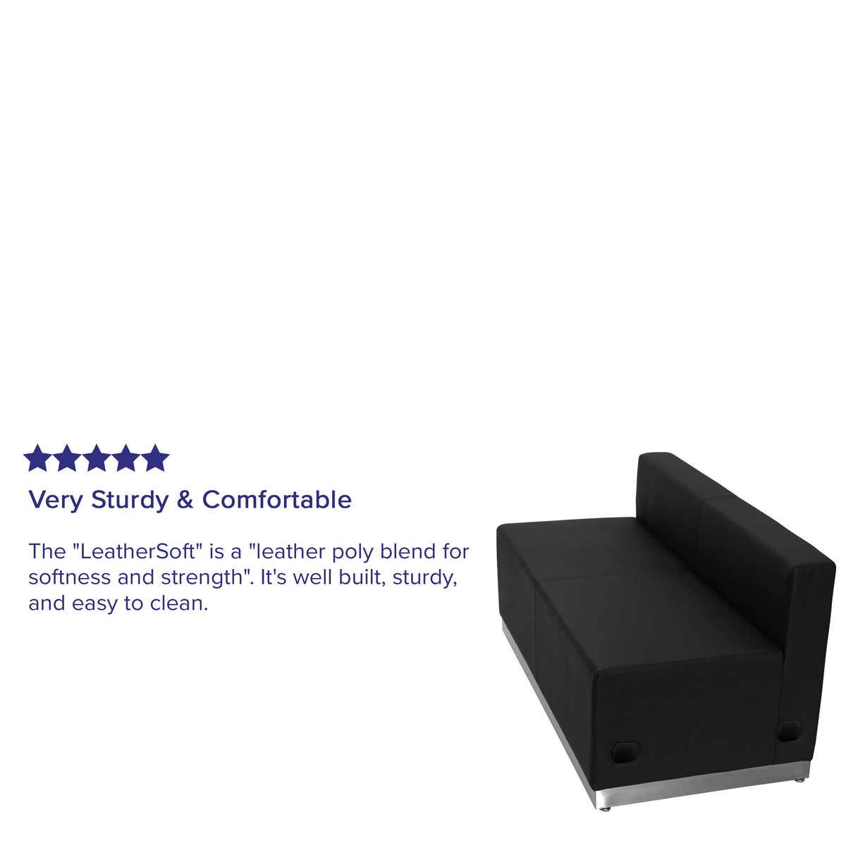 Black |#| Black LeatherSoft Loveseat with Stainless Steel Base - Reception Furniture