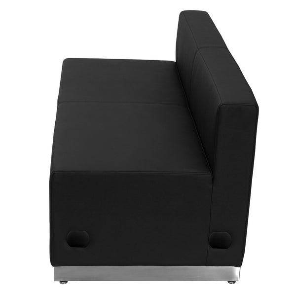 Black |#| Black LeatherSoft Loveseat with Stainless Steel Base - Reception Furniture