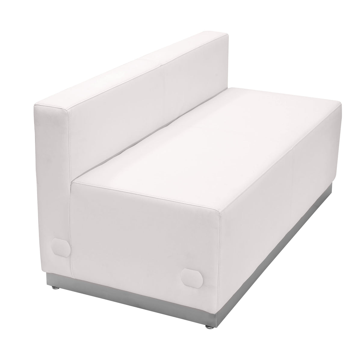 Melrose White |#| White LeatherSoft Loveseat with Stainless Steel Base - Reception Furniture