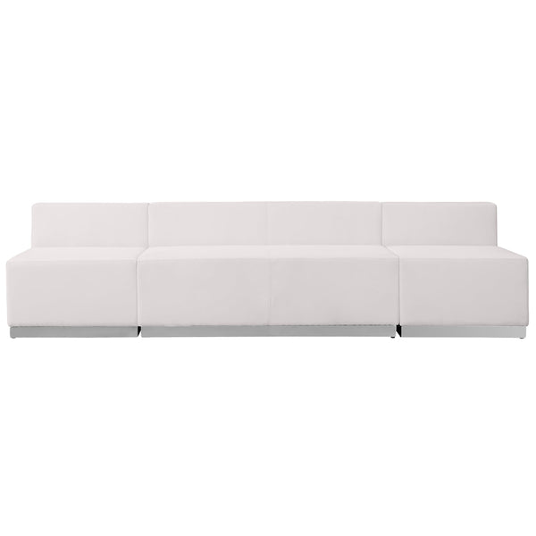 Melrose White |#| 3 PC White LeatherSoft Modular Reception Configuration w/Taut Back &Seat