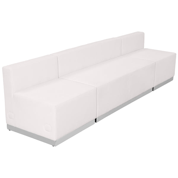 Melrose White |#| 3 PC White LeatherSoft Modular Reception Configuration w/Taut Back &Seat