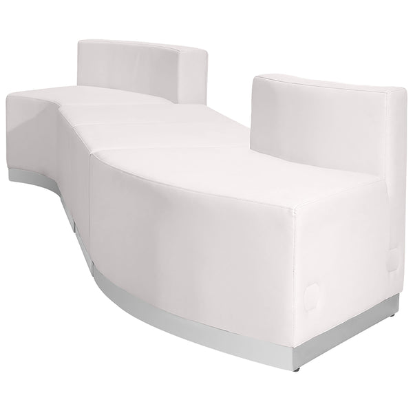 Melrose White |#| 4 PC White LeatherSoft Modular Reception Configuration w/Taut Back &Seat