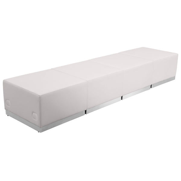 Melrose White |#| 4 PC White LeatherSoft Modular Reception Configuration w/Taut Back &Seat