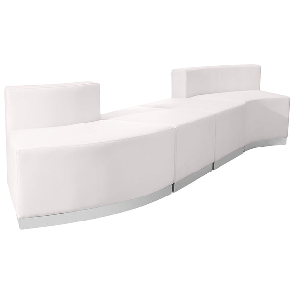 Melrose White |#| 4 PC White LeatherSoft Modular Reception Configuration w/Taut Back &Seat