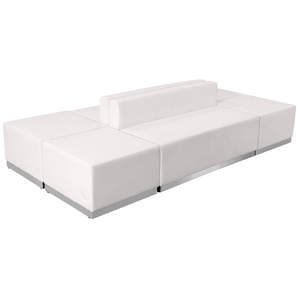 Melrose White |#| 6 PC White LeatherSoft Modular Reception Configuration w/Taut Back &Seat