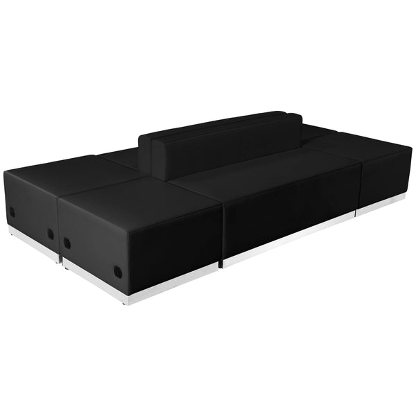 Black |#| 6 PC Black LeatherSoft Modular Reception Configuration w/Taut Back &Seat