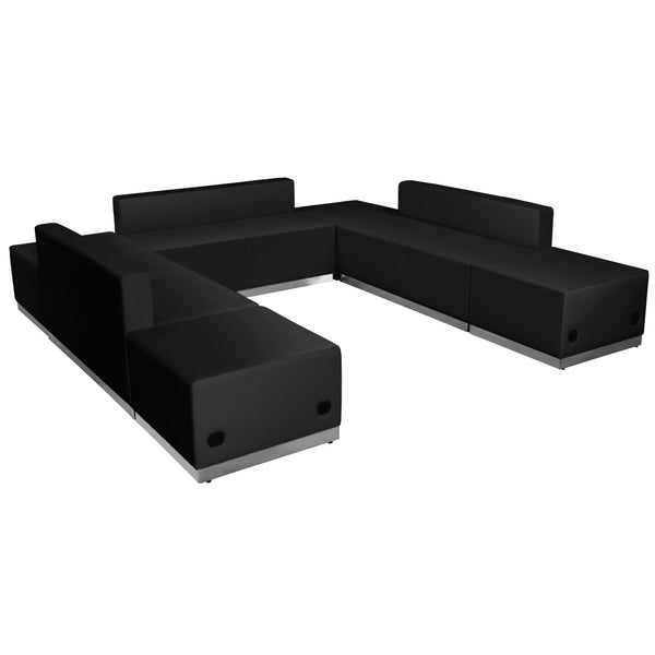 Black |#| 7 PC Black LeatherSoft Modular Reception Configuration w/Taut Back &Seat