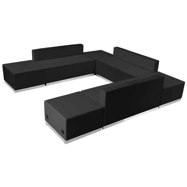 Black |#| 7 PC Black LeatherSoft Modular Reception Configuration w/Taut Back &Seat