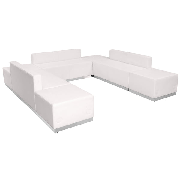 Melrose White |#| 7 PC White LeatherSoft Modular Reception Configuration w/Taut Back &Seat