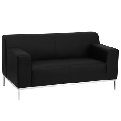 HERCULES Definity Series Contemporary LeatherSoft Loveseat with Line Stitching and Integrated Stainless Steel Frame