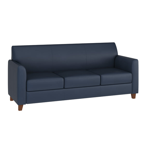 Navy |#| Navy LeatherSoft Sofa with Clean Line Stitched Frame - Reception Seating