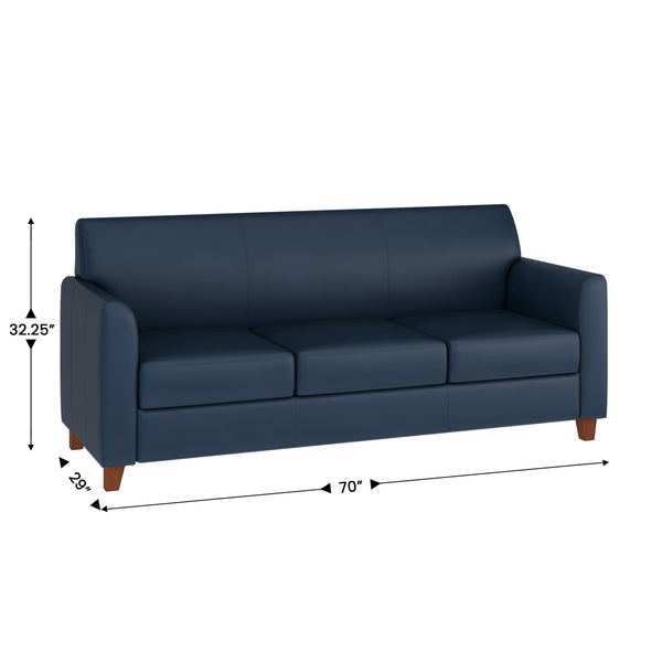 Navy |#| Navy LeatherSoft Sofa with Clean Line Stitched Frame - Reception Seating