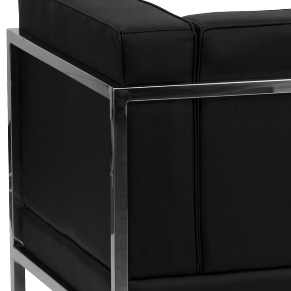 Black |#| 9 Piece Black LeatherSoft Modular Sectional Configuration - Stainless Steel Legs