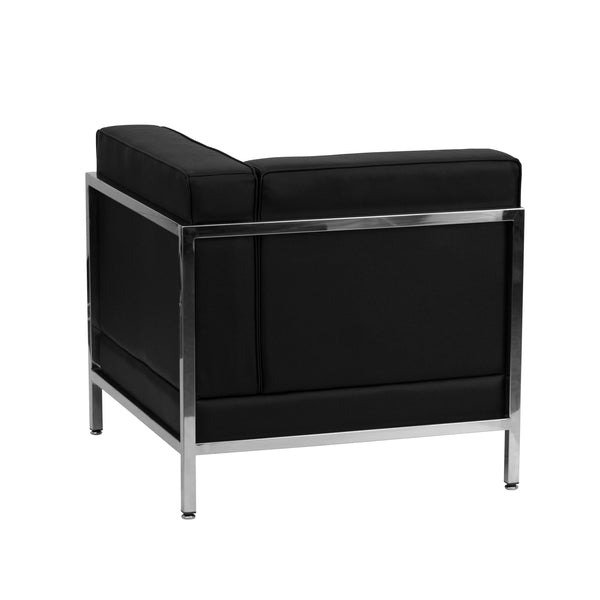 Black |#| 9 Piece Black LeatherSoft Modular Sectional Configuration - Stainless Steel Legs