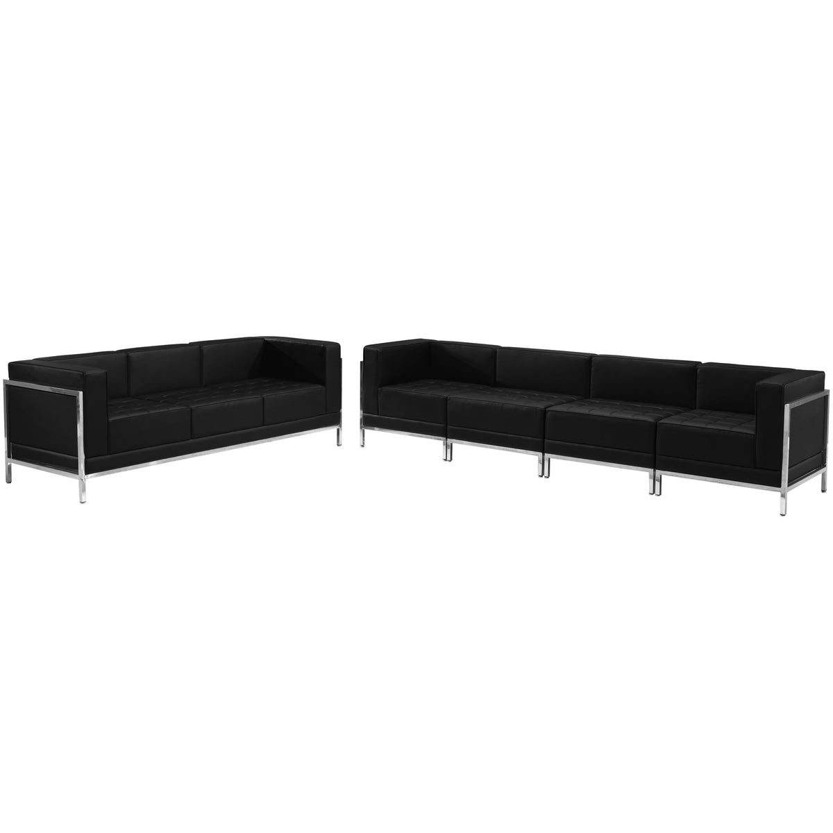 Black |#| 5 Piece Black LeatherSoft Modular Sofa Set with Taut Back and Seat