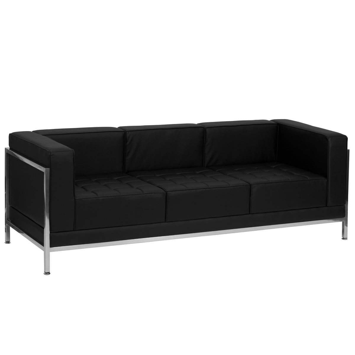 Black |#| 5 Piece Black LeatherSoft Modular Sofa Set with Taut Back and Seat