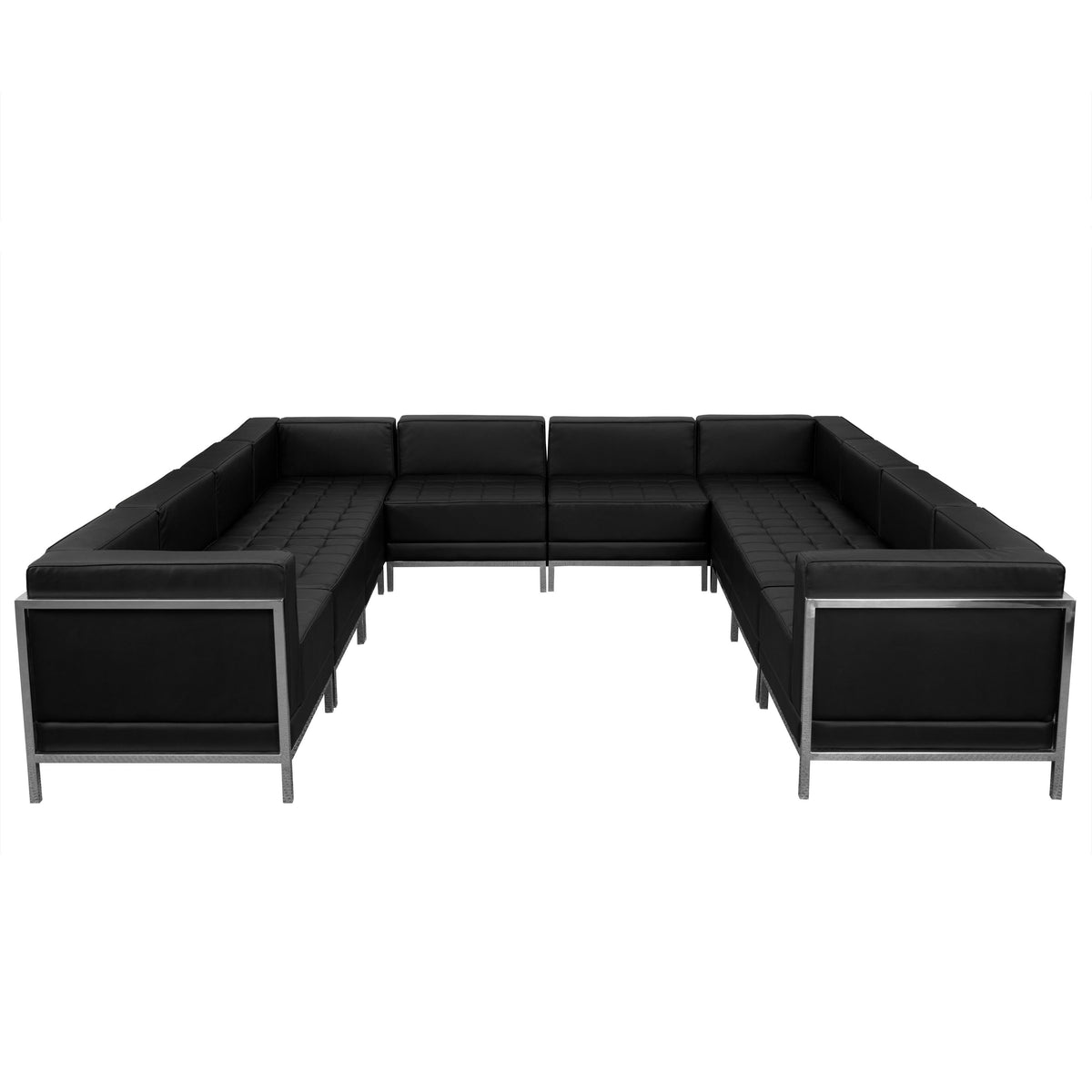 Black |#| Black LeatherSoft Modular U-Shape Sectional Configuration, 10 Pieces