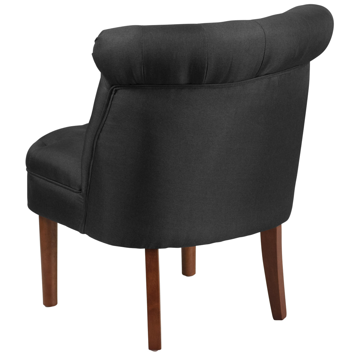 Black |#| Black Fabric Upholstered Button Tufted Rolled Back Chair with Wooden Legs