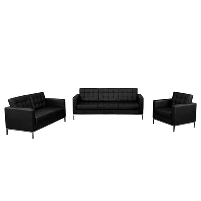 HERCULES Lacey Series Button Tufted LeatherSoft Reception Set with Integrated Stainless Steel Frame