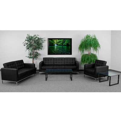 HERCULES Lacey Series Button Tufted LeatherSoft Reception Set with Integrated Stainless Steel Frame - View 2