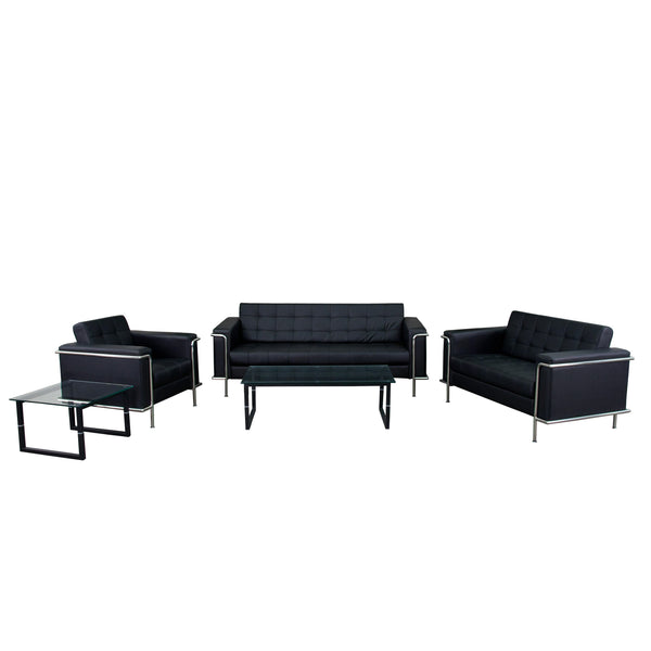 Black |#| Black LeatherSoft Double Stitch Detail Reception Set with Encasing Frame