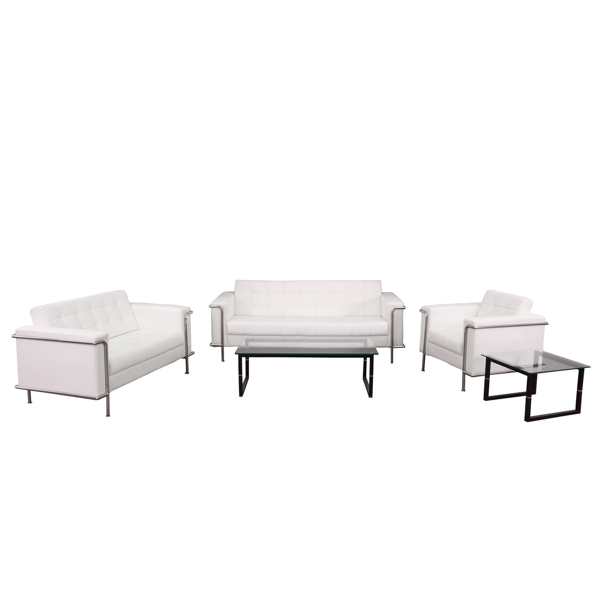 Melrose White |#| White LeatherSoft Double Stitch Detail Reception Set with Encasing Frame