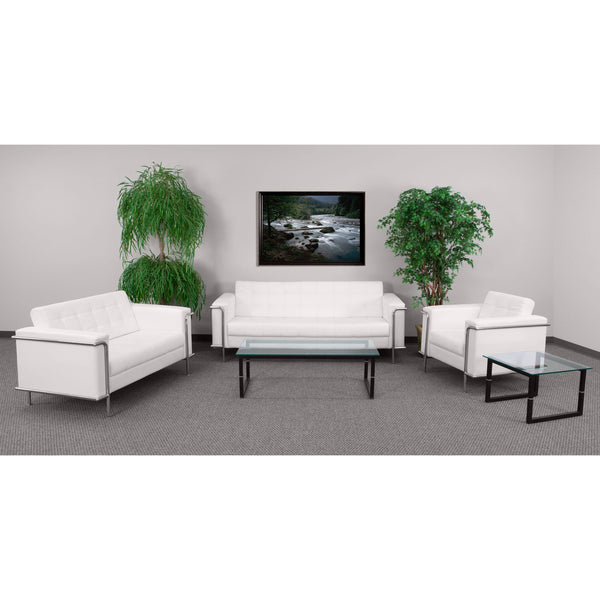 Melrose White |#| White LeatherSoft Double Stitch Detail Reception Set with Encasing Frame