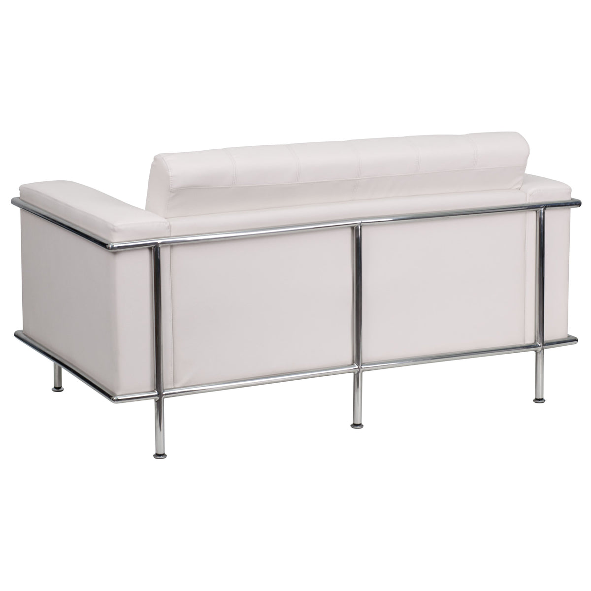Melrose White |#| Contemporary White LeatherSoft Double Stitch Detail Loveseat w/Encasing Frame