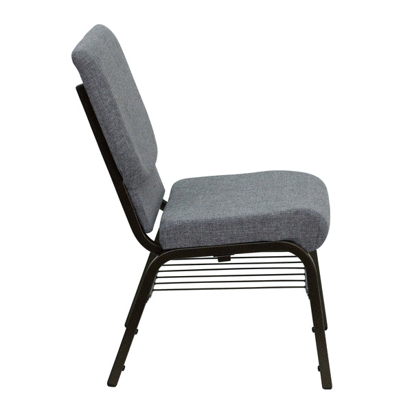 Gray Fabric/Gold Vein Frame |#| 18.5inchW Church Chair in Gray Fabric with Book Rack - Gold Vein Frame