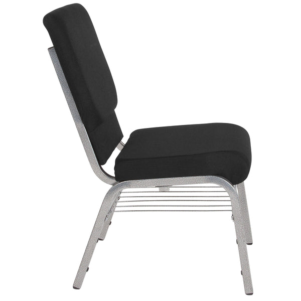 Black Fabric/Silver Vein Frame |#| 18.5inchW Church Chair in Black Fabric with Book Rack - Silver Vein Frame
