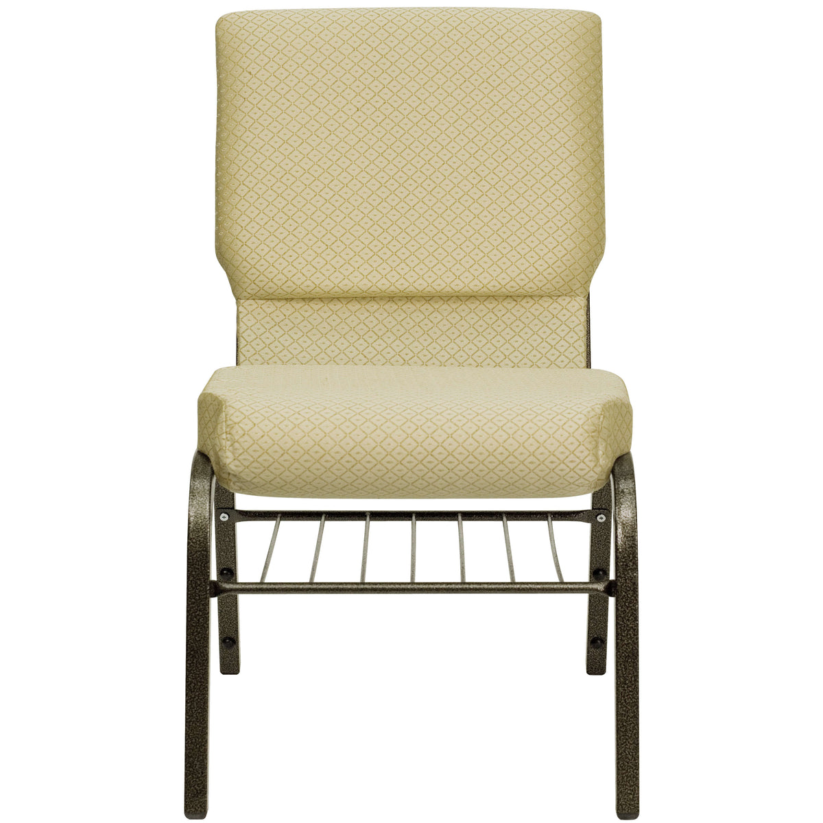 Beige Patterned Fabric/Gold Vein Frame |#| 18.5inchW Church Chair in Beige Patterned Fabric with Book Rack - Gold Vein Frame