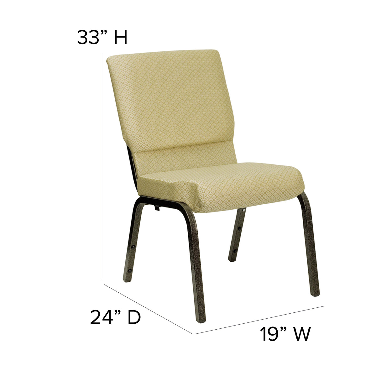 Beige Patterned Fabric/Gold Vein Frame |#| 18.5inchW Stacking Church Chair in Beige Patterned Fabric - Gold Vein Frame