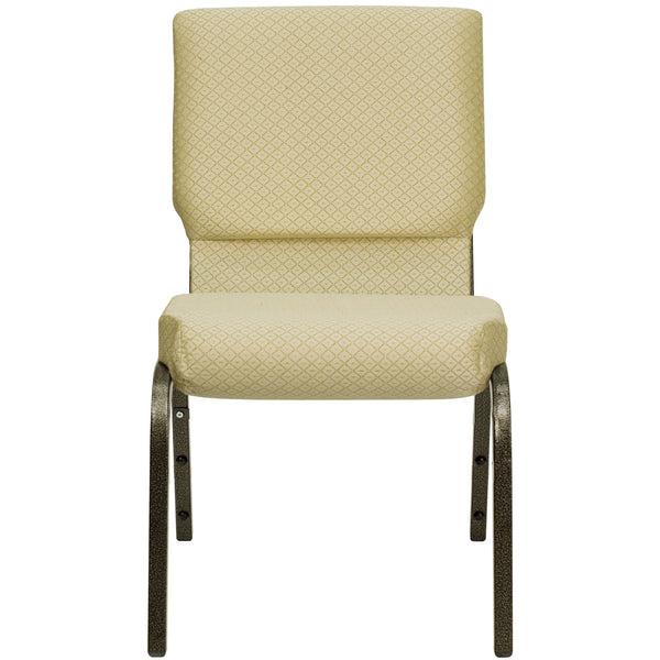 Beige Patterned Fabric/Gold Vein Frame |#| 18.5inchW Stacking Church Chair in Beige Patterned Fabric - Gold Vein Frame