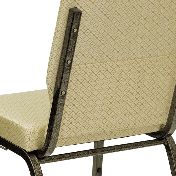 Beige Patterned Fabric/Gold Vein Frame |#| 18.5inchW Stacking Church Chair in Beige Patterned Fabric - Gold Vein Frame