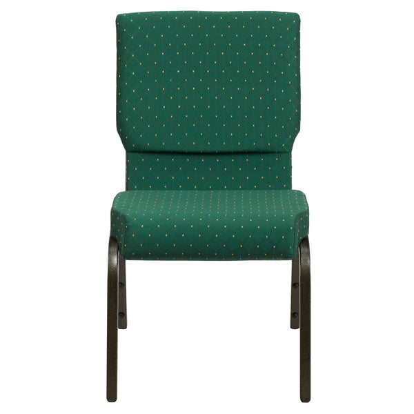 Green Patterned Fabric/Gold Vein Frame |#| 18.5inchW Stacking Church Chair in Green Patterned Fabric - Gold Vein Frame