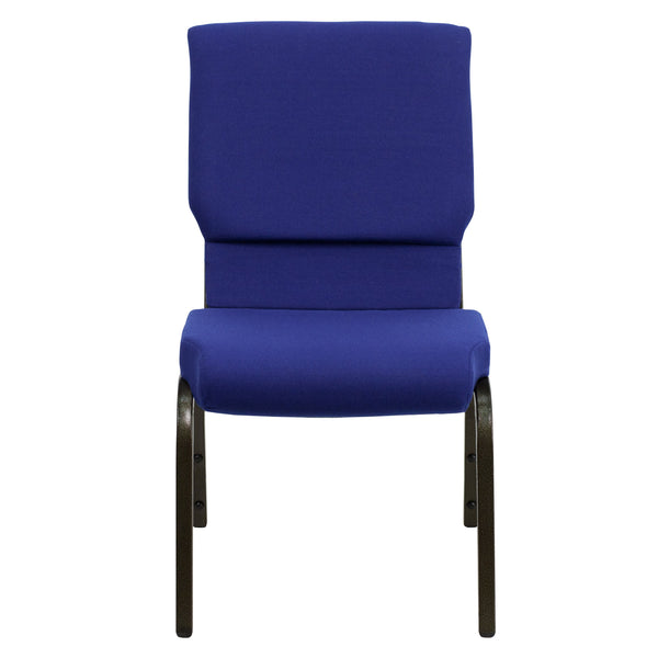 Navy Blue Fabric/Gold Vein Frame |#| 18.5inchW Stacking Church Chair in Navy Blue Fabric - Gold Vein Frame