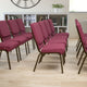 Burgundy Patterned Fabric/Gold Vein Frame |#| 18.5inchW Stacking Church Chair in Burgundy Patterned Fabric - Gold Vein Frame