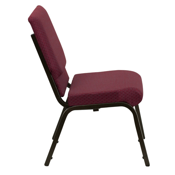 Burgundy Patterned Fabric/Gold Vein Frame |#| 18.5inchW Stacking Church Chair in Burgundy Patterned Fabric - Gold Vein Frame