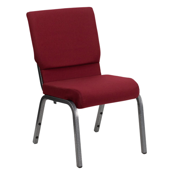 Burgundy Fabric/Silver Vein Frame |#| 18.5inchW Stacking Church Chair in Burgundy Fabric - Silver Vein Frame