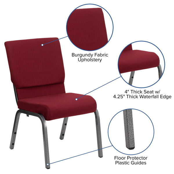 Burgundy Fabric/Silver Vein Frame |#| 18.5inchW Stacking Church Chair in Burgundy Fabric - Silver Vein Frame