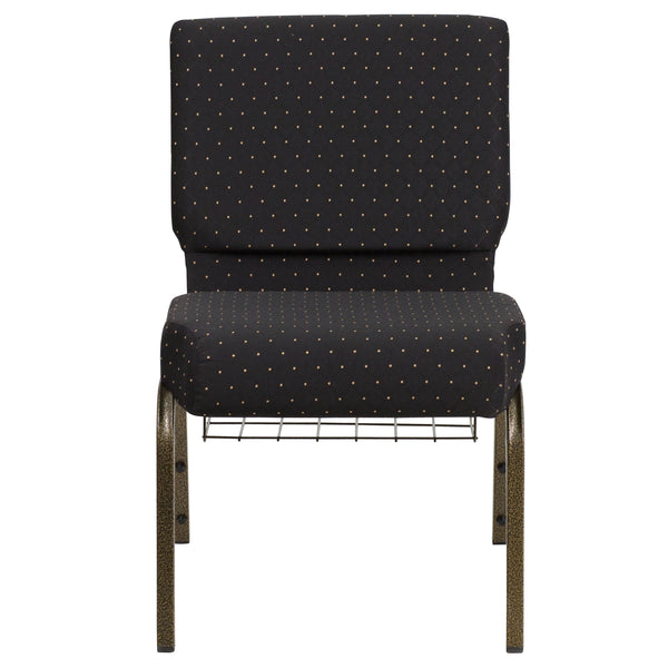 Black Dot Patterned Fabric/Gold Vein Frame |#| 21inchW Church Chair in Black Dot Patterned Fabric with Cup Book Rack - Gold Frame