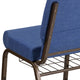 Blue Fabric/Gold Vein Frame |#| 21inchW Church Chair in Blue Fabric with Cup Book Rack - Gold Vein Frame